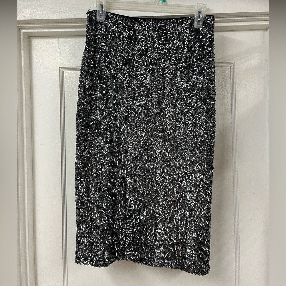 silver sequin pencil skirt